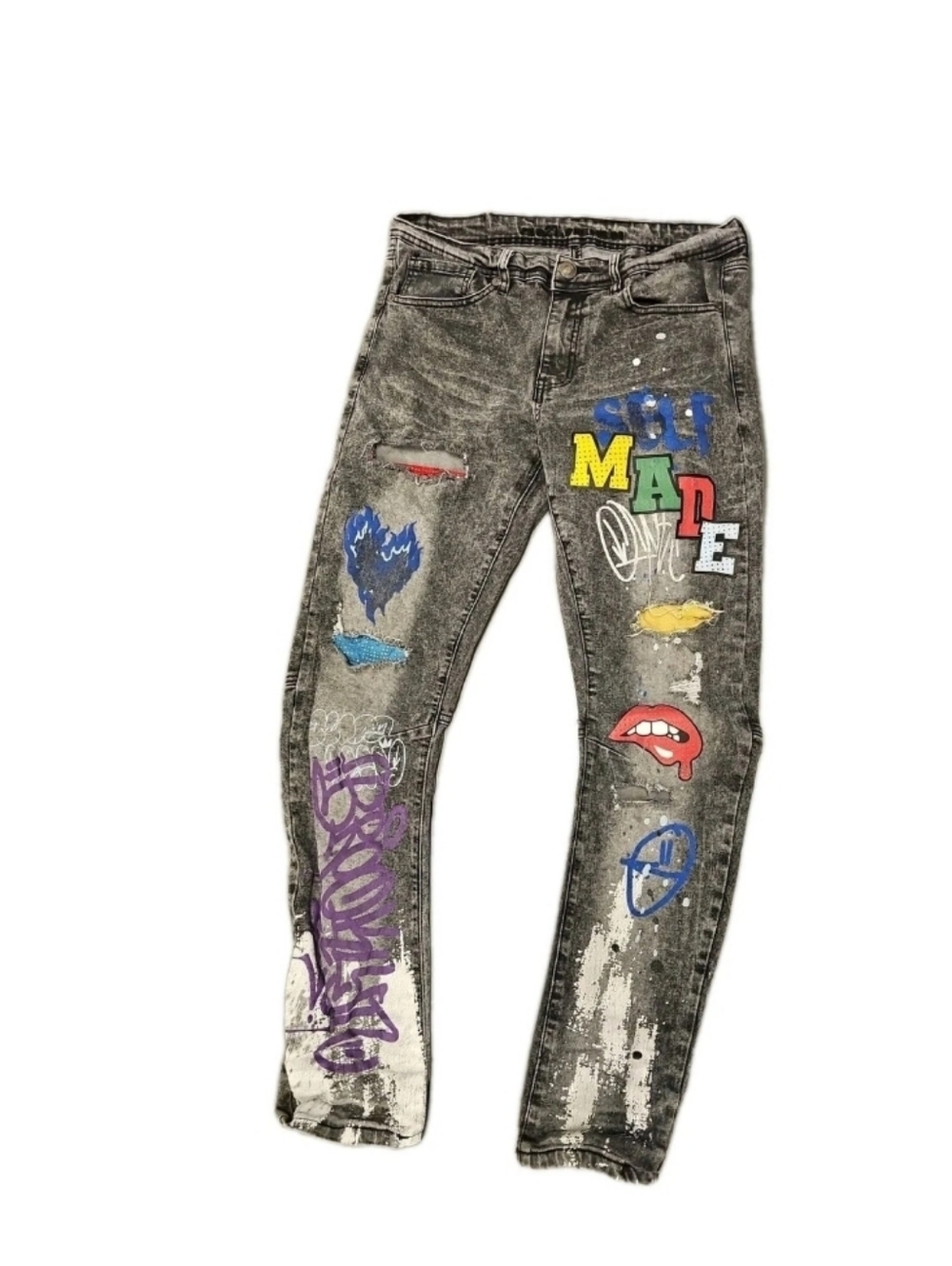 Rue 21 Premium Skinny Arc Supreme Flex Distressed Graffiti Black Jeans 32x30
